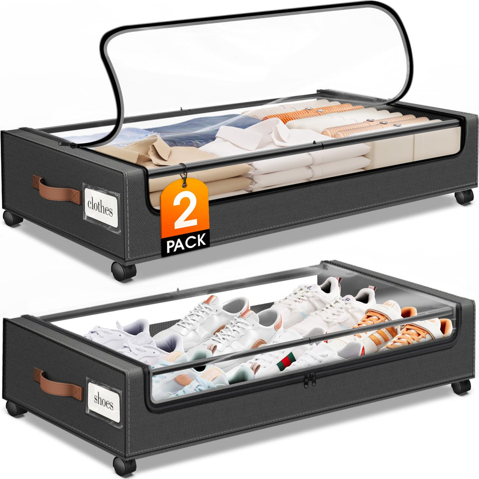 SpaceHacks under bed storage with wheels showing visible window for quick item visibility