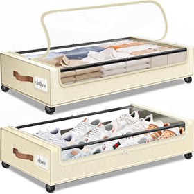 SpaceHacks under-bed storage with window and label for quick item finding