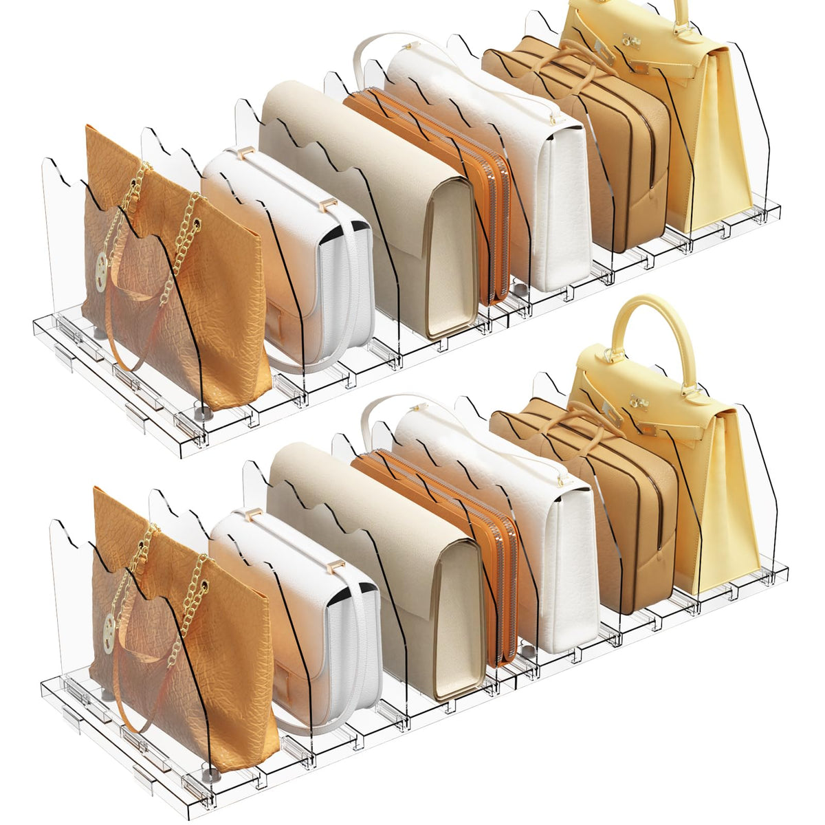 Spacekeeper adjustable shelf divider base in a tidy closet improves organization.