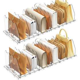 Spacekeeper adjustable shelf divider base in a tidy closet improves organization.