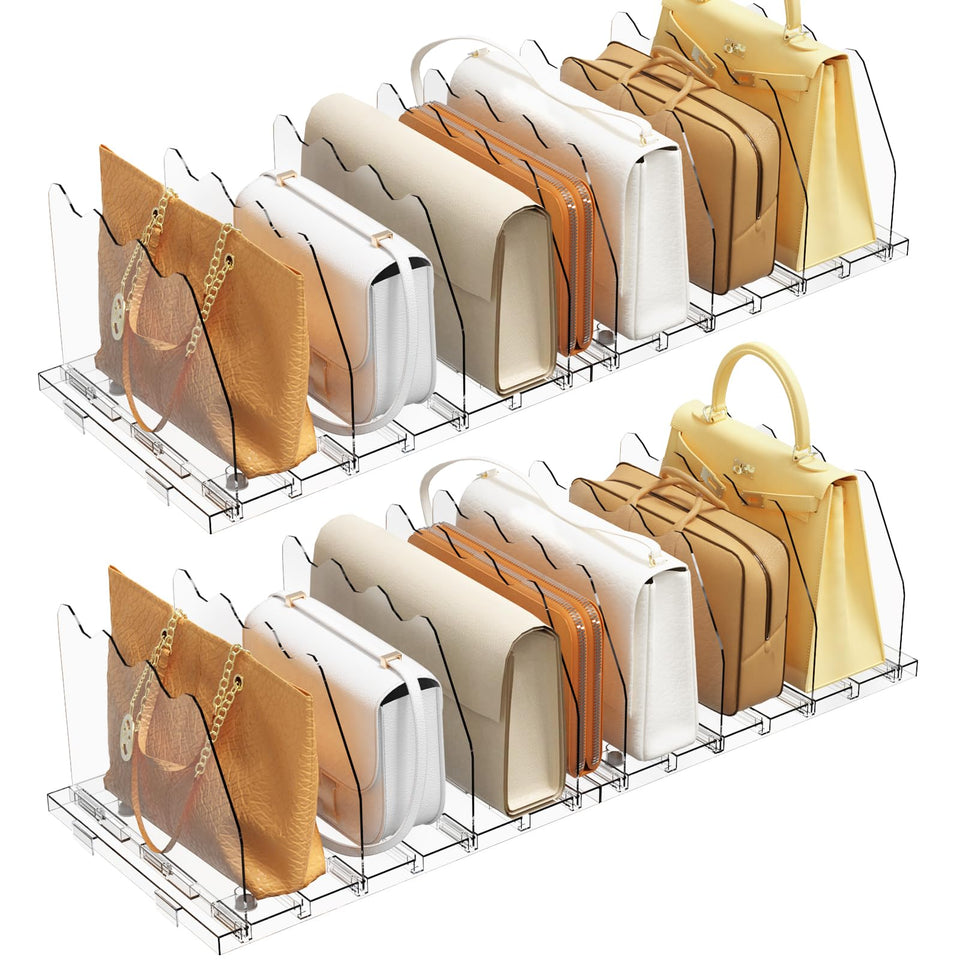 Spacekeeper adjustable shelf divider base in a tidy closet improves organization.