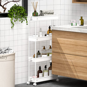 SPACEKEEPER kitchen narrow storage cart holds spices and towels neatly.