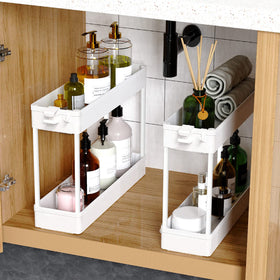 SPACEKEEPER rolling cart with side hoops adds extra storage options.