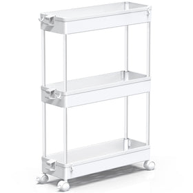 SPACEKEEPER slim rolling cart with 3 removable shelves for flexible storage.