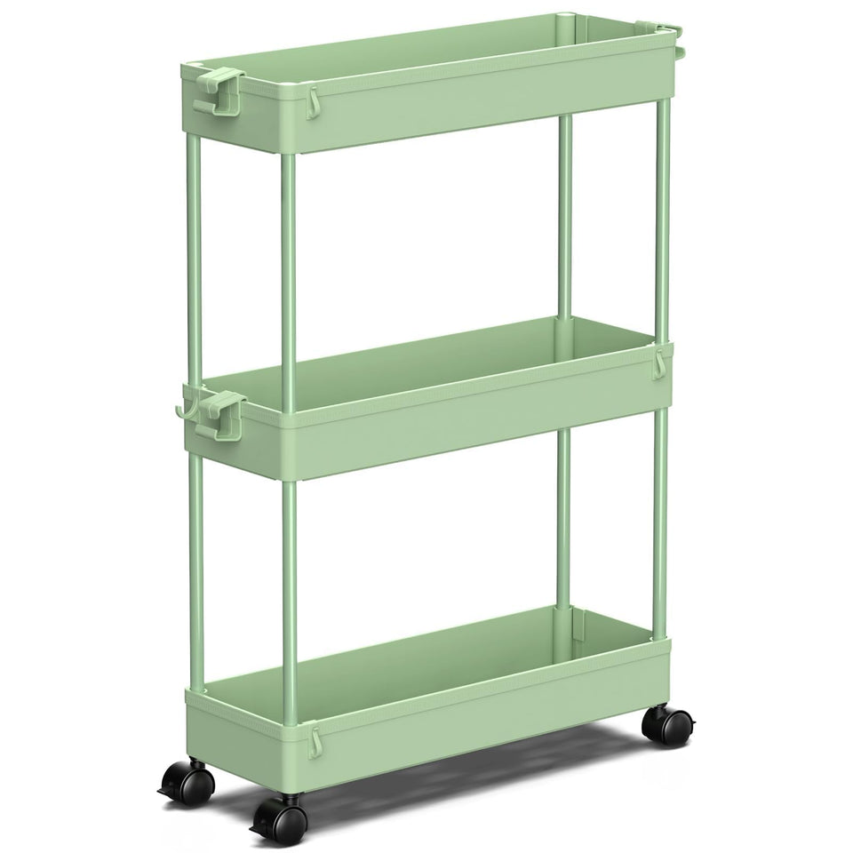 SPACEKEEPER Slim Rolling Cart with a 3-tier layout for compact spaces.