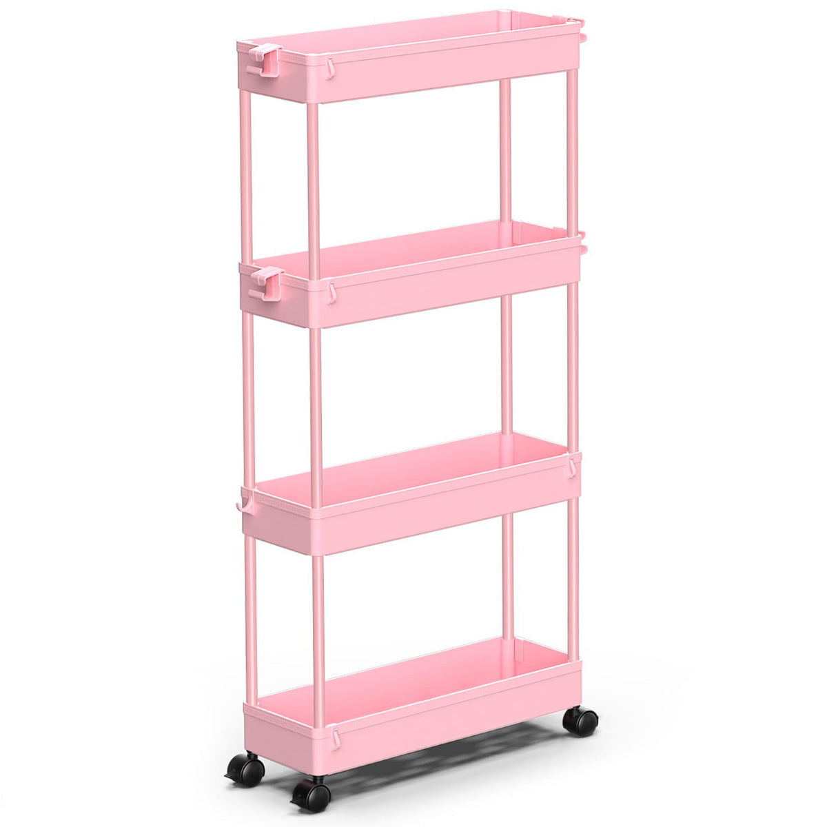 SpaceKEEPER slim rolling cart with four tiers for compact storage.
