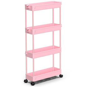 SpaceKEEPER slim rolling cart with four tiers for compact storage.