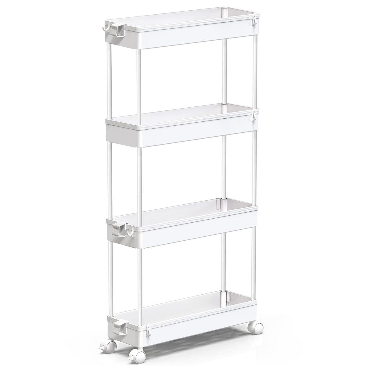 SPACEKEEPER Slim Rolling Cart demonstrates compact 4-tier storage for tight spaces.