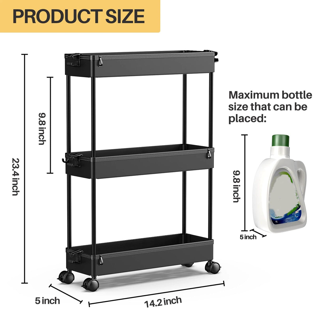 SPACEKEEPER Slim Rolling Cart assembly guide image demonstrating tool-free snap setup