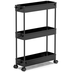 SPACEKEEPER Slim Rolling Cart front view with three removable shelves for compact storage