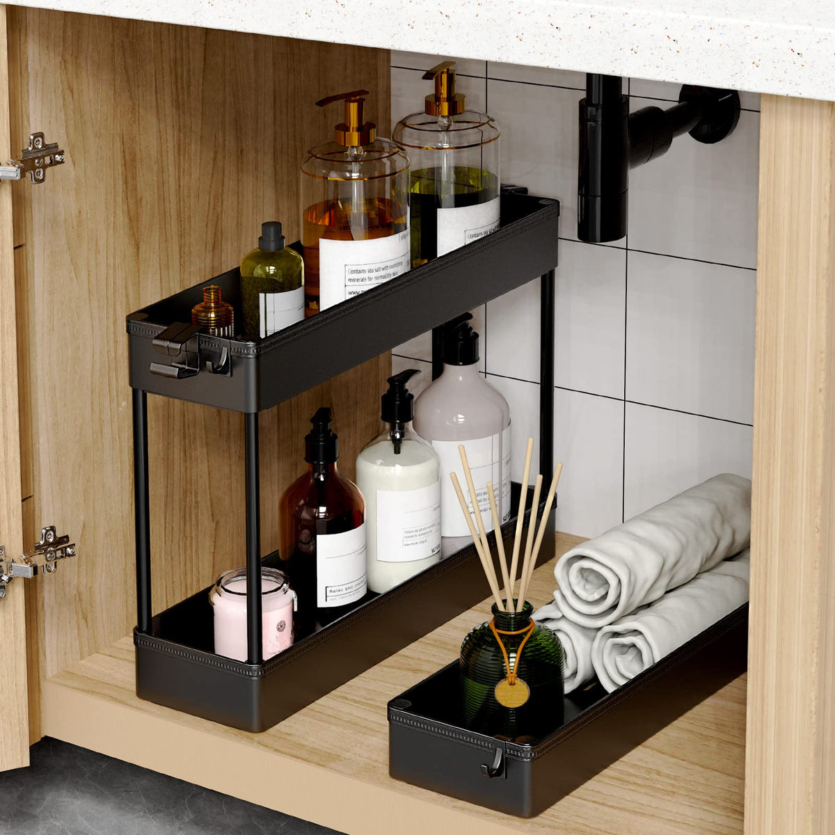 SPACEKEEPER Slim Rolling Cart in a kitchen layout storing spices and utensils