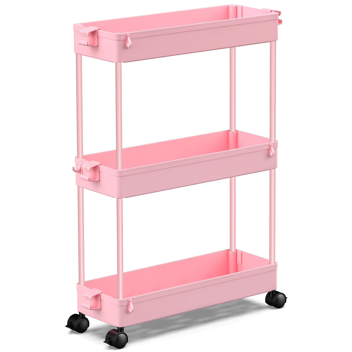 SPACEKEEPER Slim Rolling Storage Cart front view showing three tiers for narrow spaces