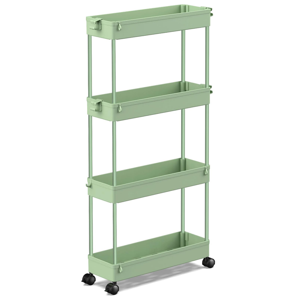 SPACEKEEPER Slim 4-tier bathroom organizer with smooth wheels keeps essentials organized.