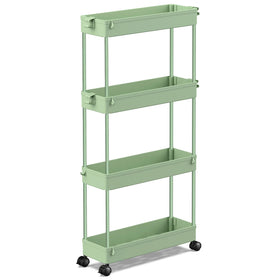 SPACEKEEPER Slim 4-tier bathroom organizer with smooth wheels keeps essentials organized.