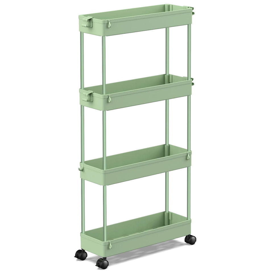 SPACEKEEPER Slim 4-tier bathroom organizer with smooth wheels keeps essentials organized.
