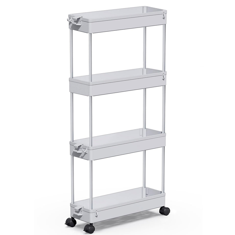 SPACEKEEPER Slim Rolling Storage Cart in a tight laundry nook for organized space