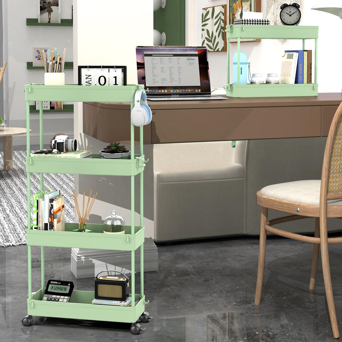SPACEKEEPER Slim cart side hoops extend storage and keep items accessible.