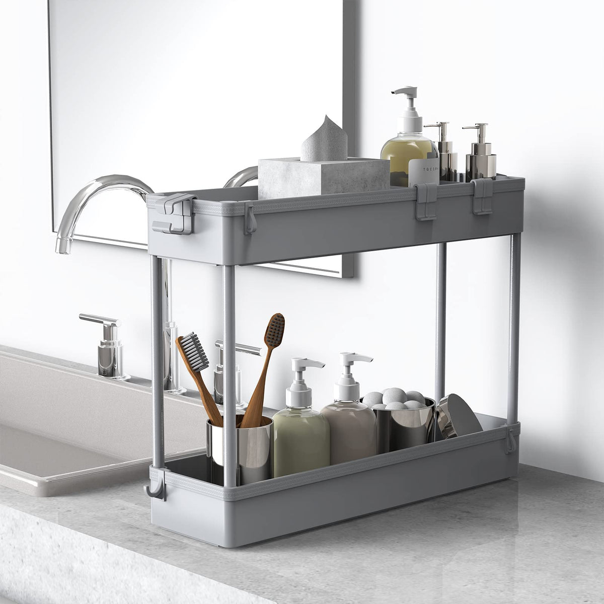 SPACELEAD Slim Storage Cart gray with 360° wheels for easy mobility.
