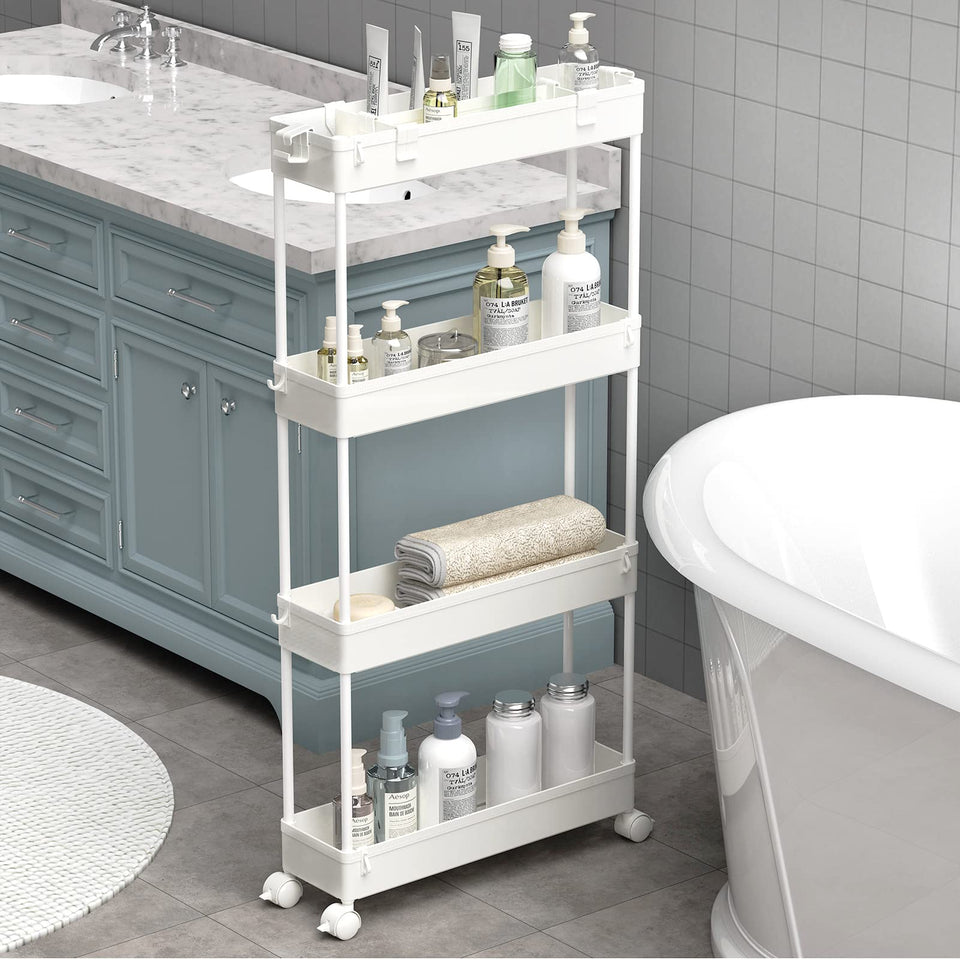 SPACELEAD Slim Storage Cart with 4-tier height-differential fits narrow gaps.
