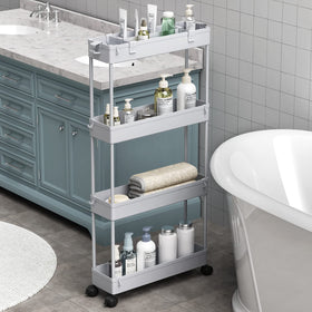 SPACELEAD Slim Storage Cart 4-Tier gray front view highlighting compact design.