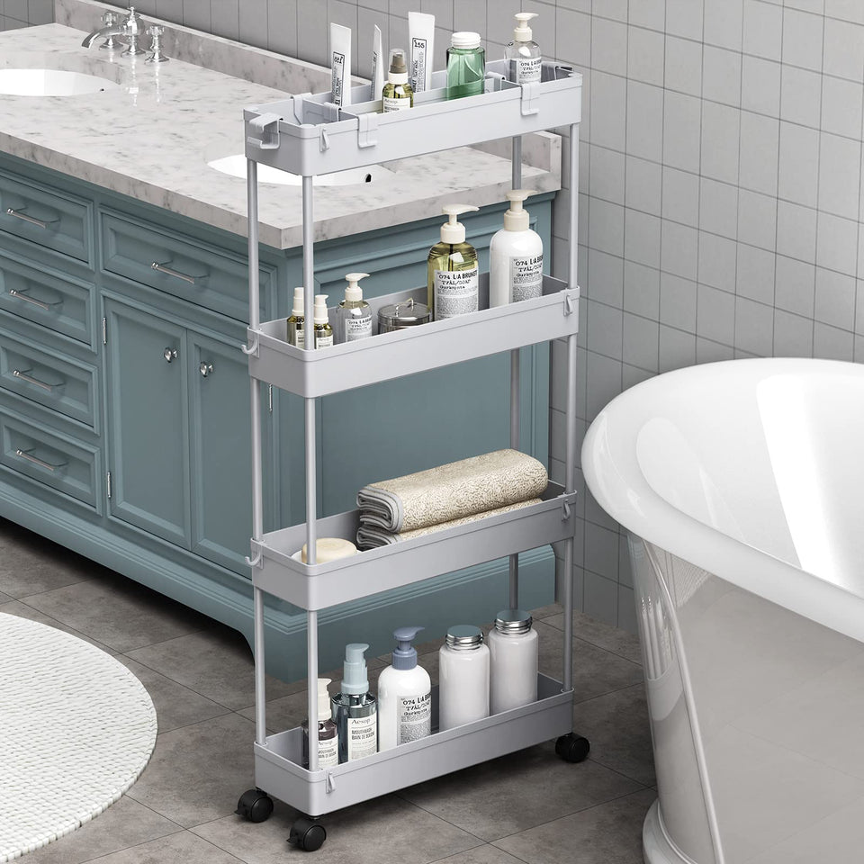 SPACELEAD Slim Storage Cart 4-Tier gray front view highlighting compact design.