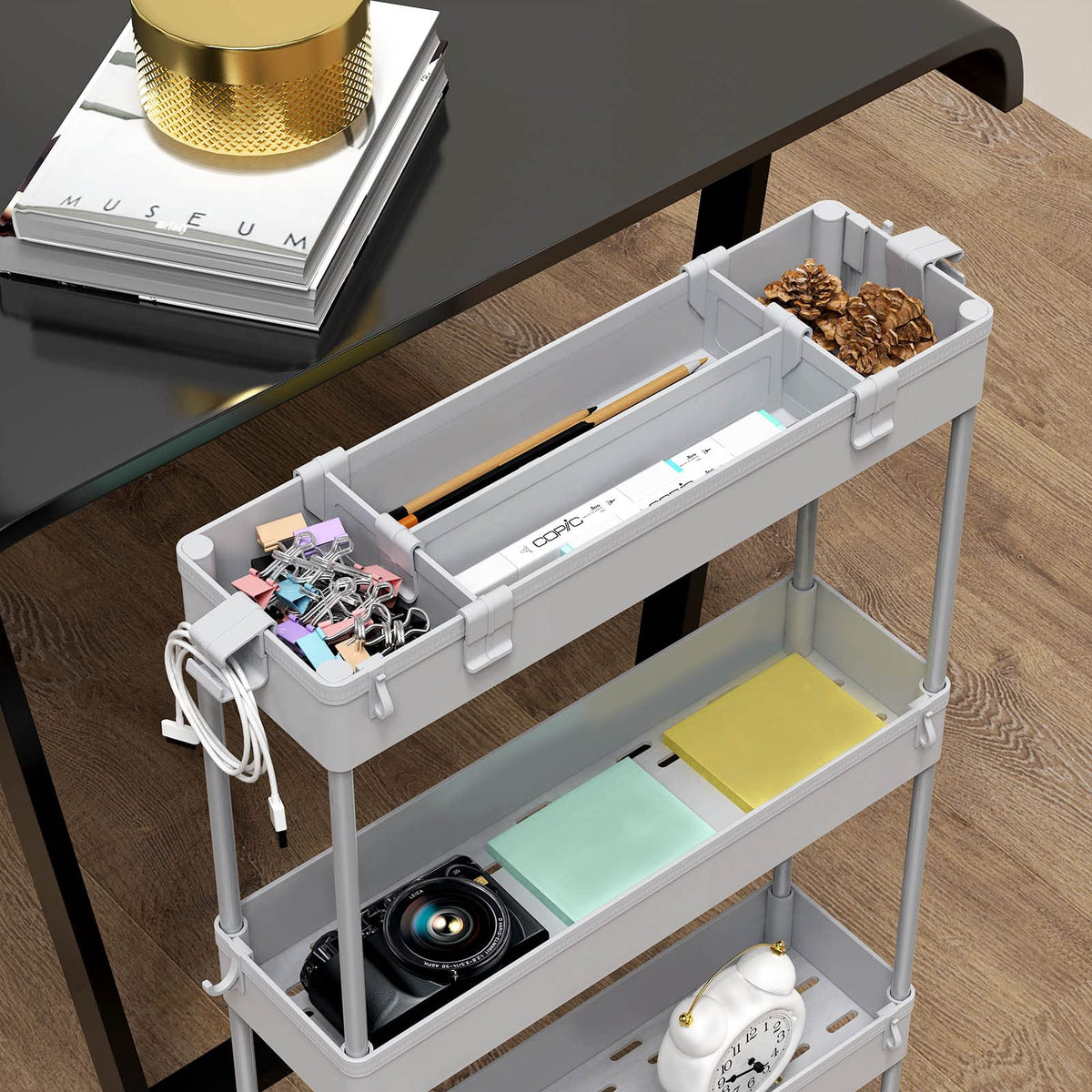 SPACELEAD Slim Storage Cart gray side view showing accessible layered storage.