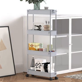 SPACELEAD Slim Storage Cart gray assembly guide indicating tool-free setup.