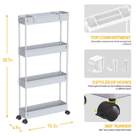 SPACELEAD Slim Storage Cart gray mesh-bottom design keeps items dry.