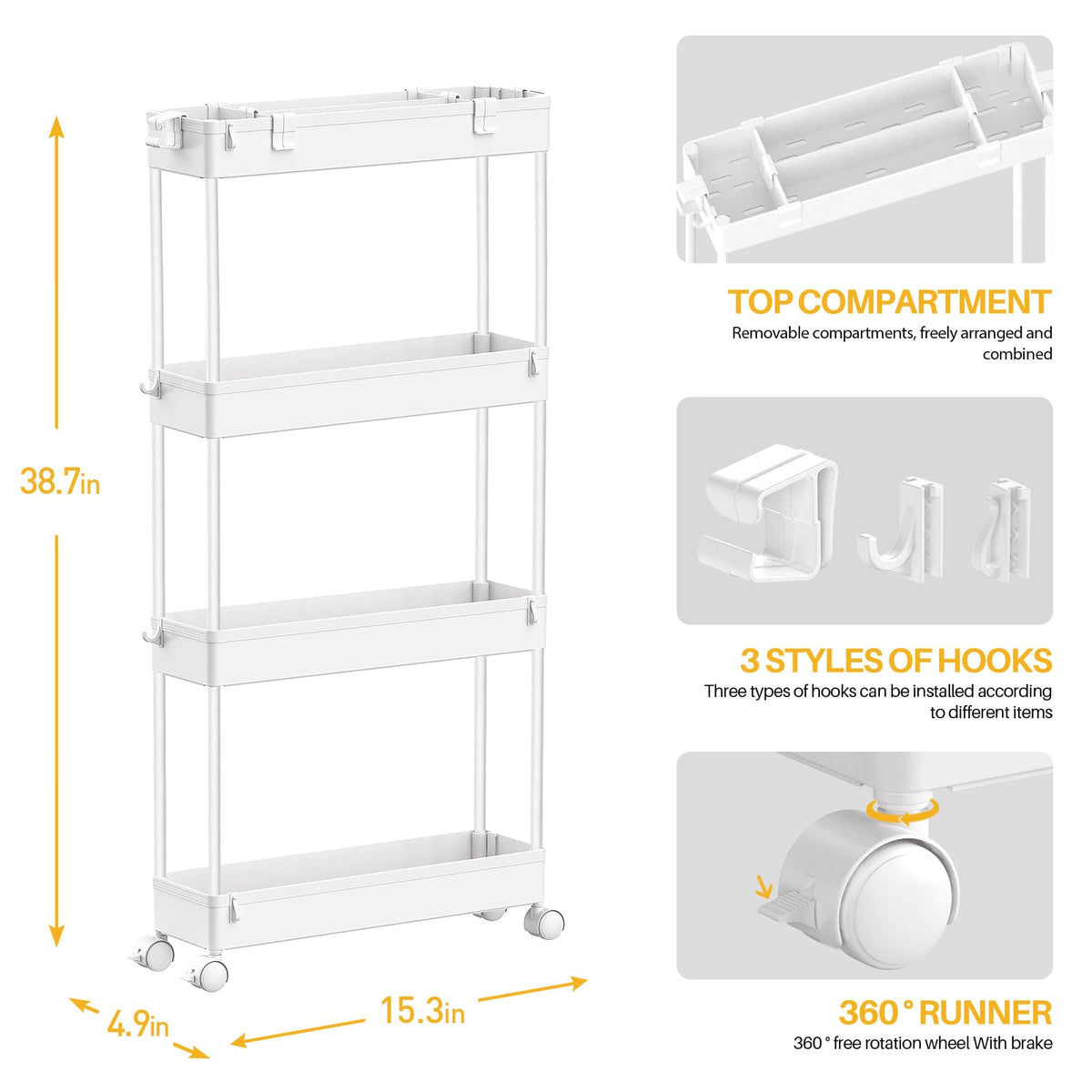 SPACELEAD Slim Storage Cart with removable casters converts to fixed shelving.