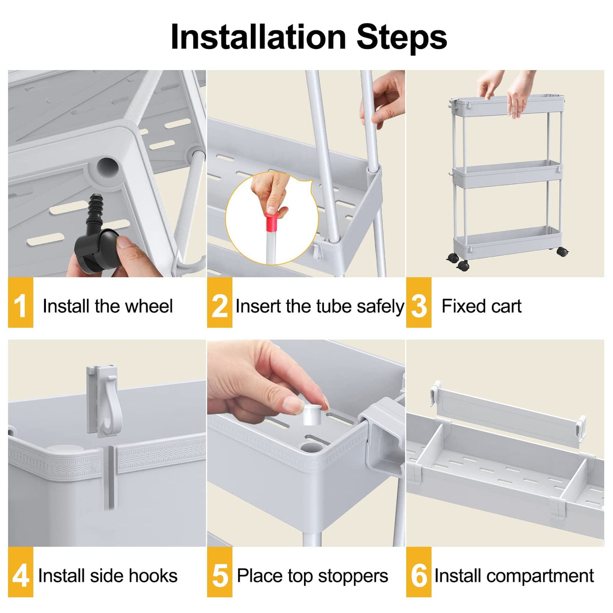 SPACELEAD Slim Storage Cart gray side hoops offer extra external storage.