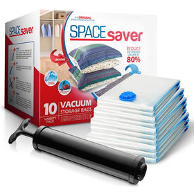 Spacesaver 10-pack vacuum bags with pump in use for travel prep