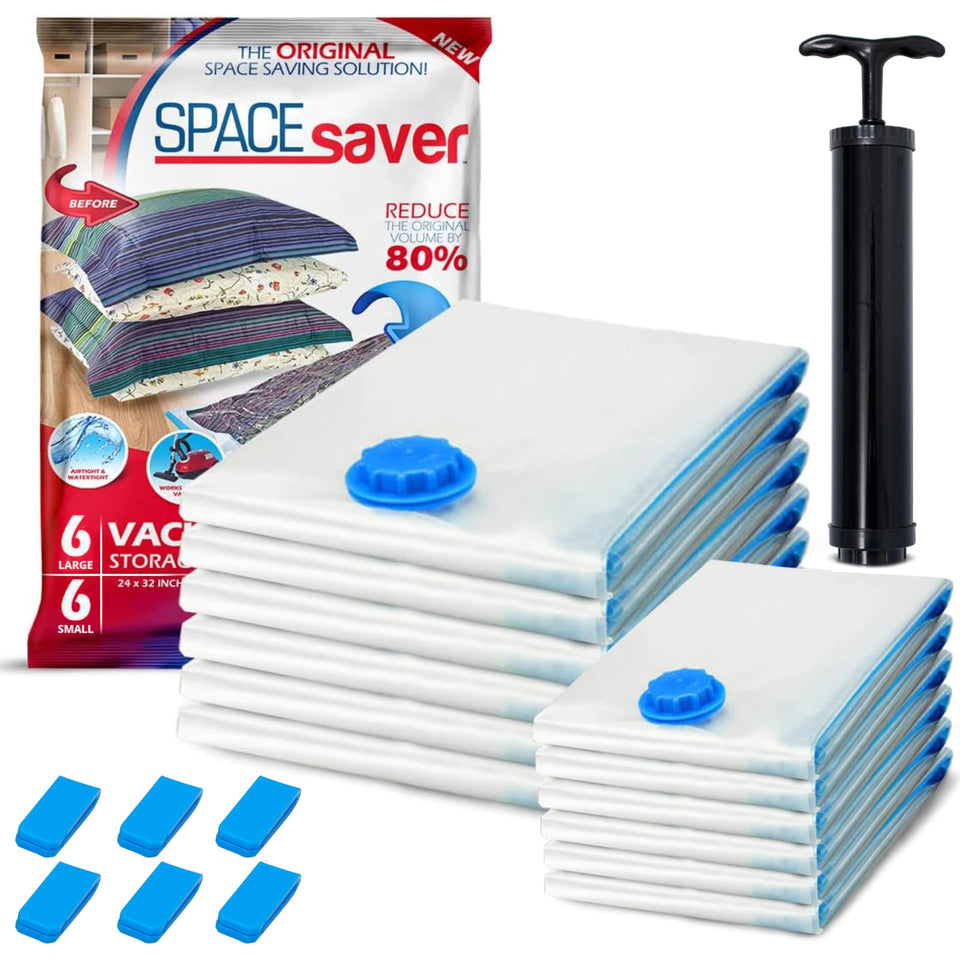 Spacesaver 12-pack vacuum bags compress bedding for clutter-free closets
