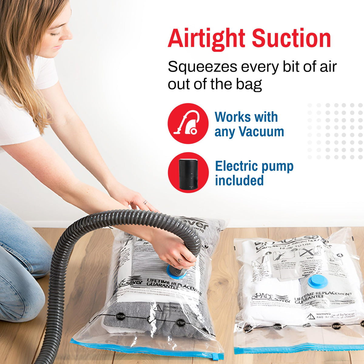 Spacesaver 3L bag sealed around a duvet for organized closet