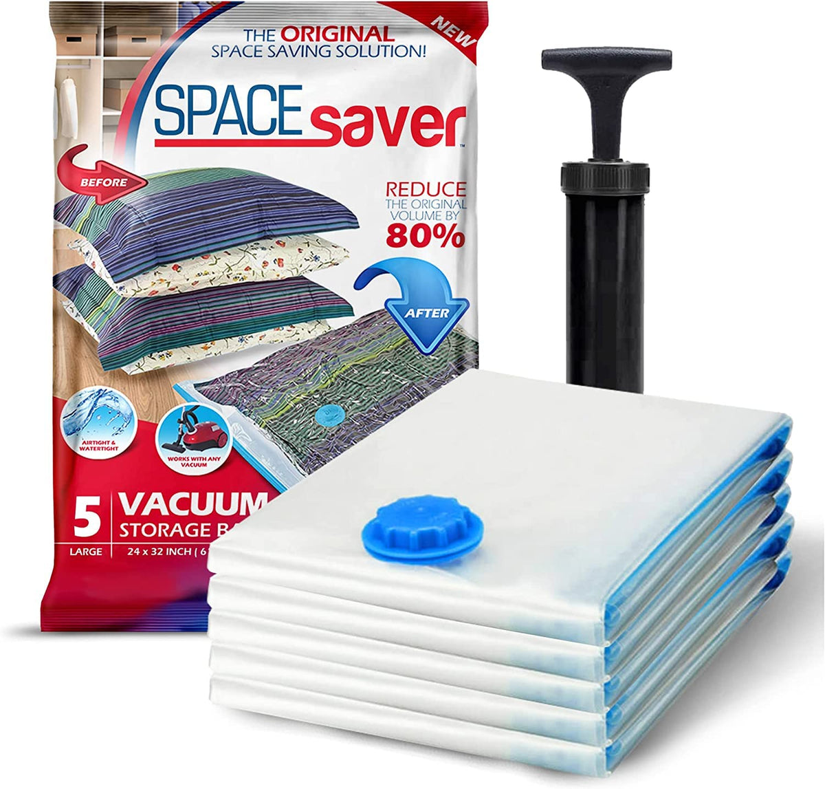Spacesaver 5-pack large vacuum bags for comforters save space in closets.