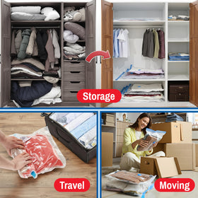 Spacesaver bag stowed in a closet demonstrating organized storage