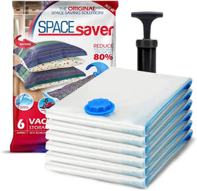 Spacesaver 6Pack jumbo bag compressing a duvet for space-saving storage