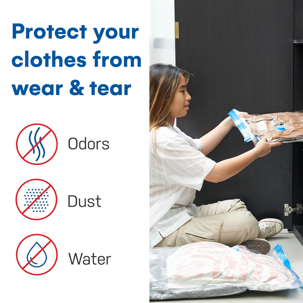 Spacesaver airtight waterproof seal keeps contents clean and odor-free.