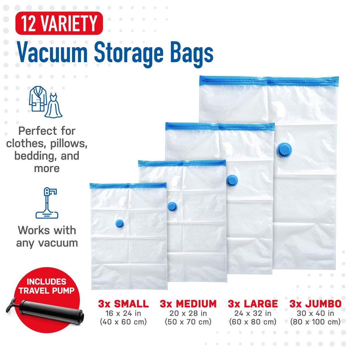 Spacesaver bag for clothes reducing volume for organized drawers and suitcases
