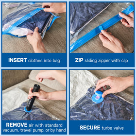 Spacesaver bedding and clothing storage keeps items organized.