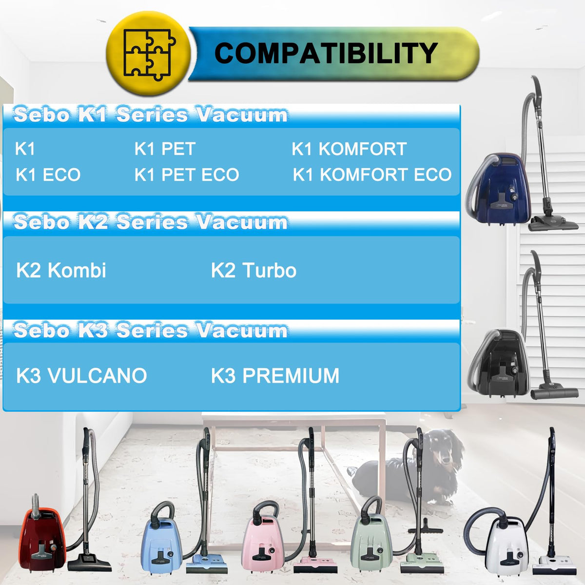 SpaceTent 6629AM bags compatible with Sebo K1, K2, and K3 models for reliable use.
