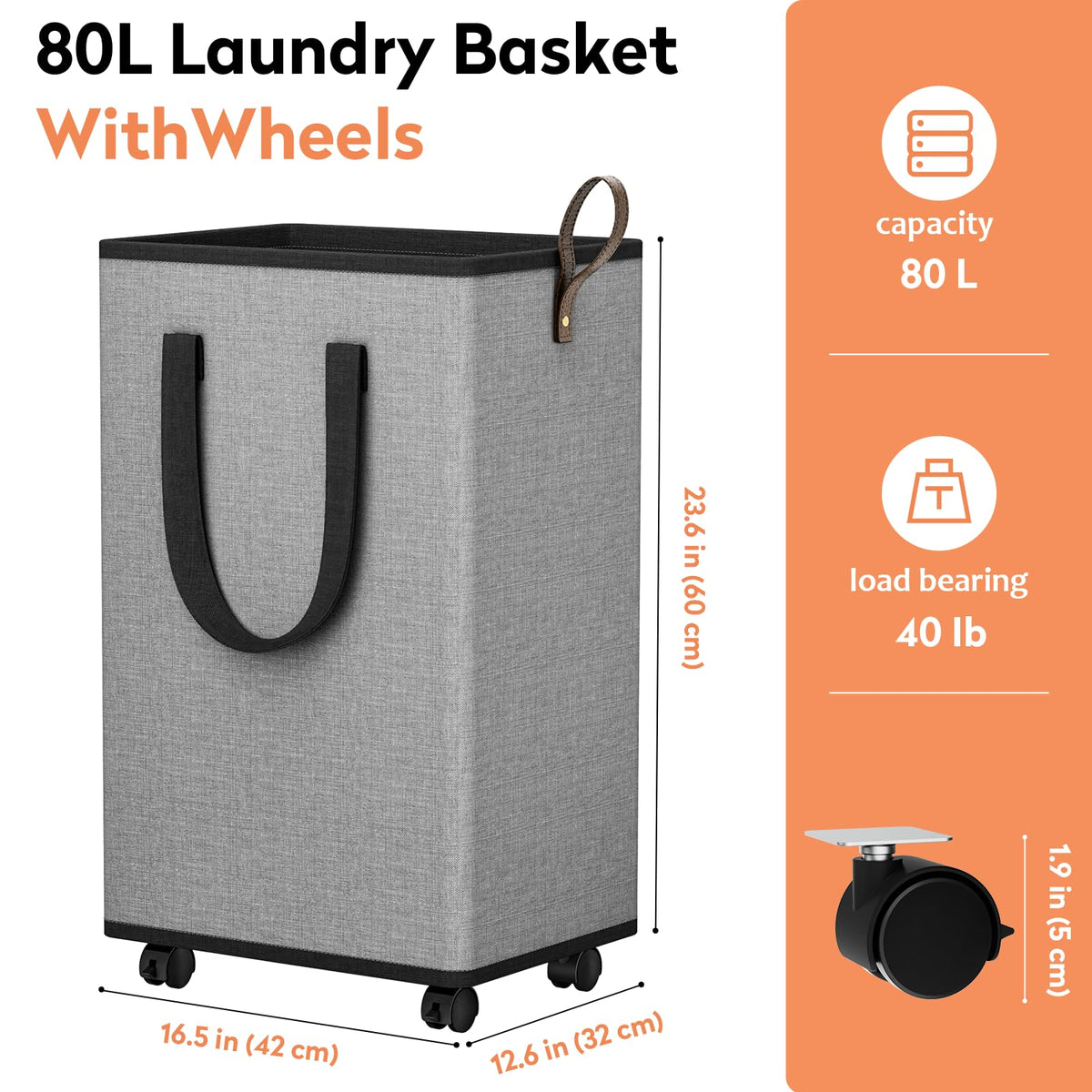 SpaceTrove laundry basket with detachable wheels offers flexible usage when storage is needed.