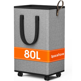 SpaceTrove laundry basket with wheels enables easy transport of clothes between rooms.