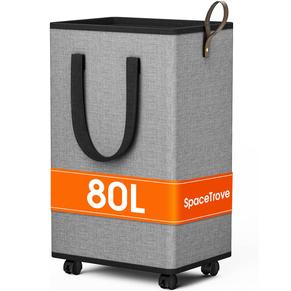 SpaceTrove laundry basket with wheels enables easy transport of clothes between rooms.