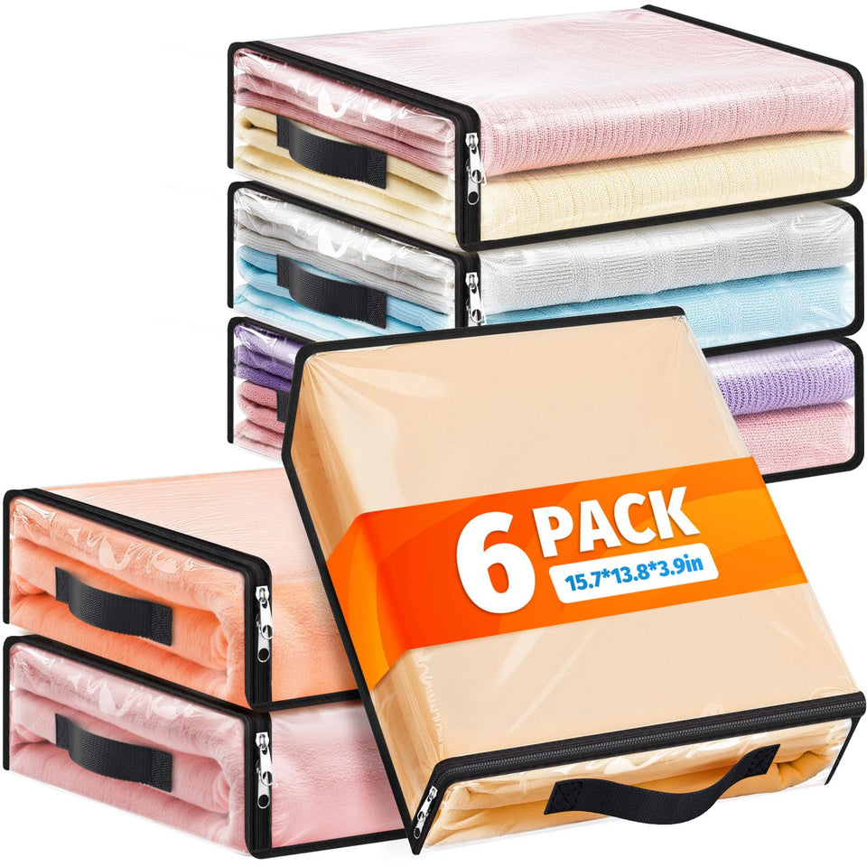 SpaceWhisper 6-pack clear storage bags with zipper and handle provide quick item visibility
