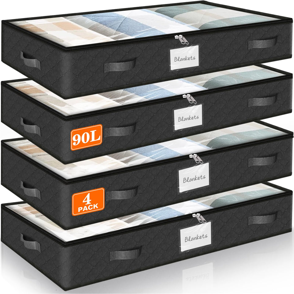 SpaceWhisper 90L under-bed storage with clear top for quick item identification