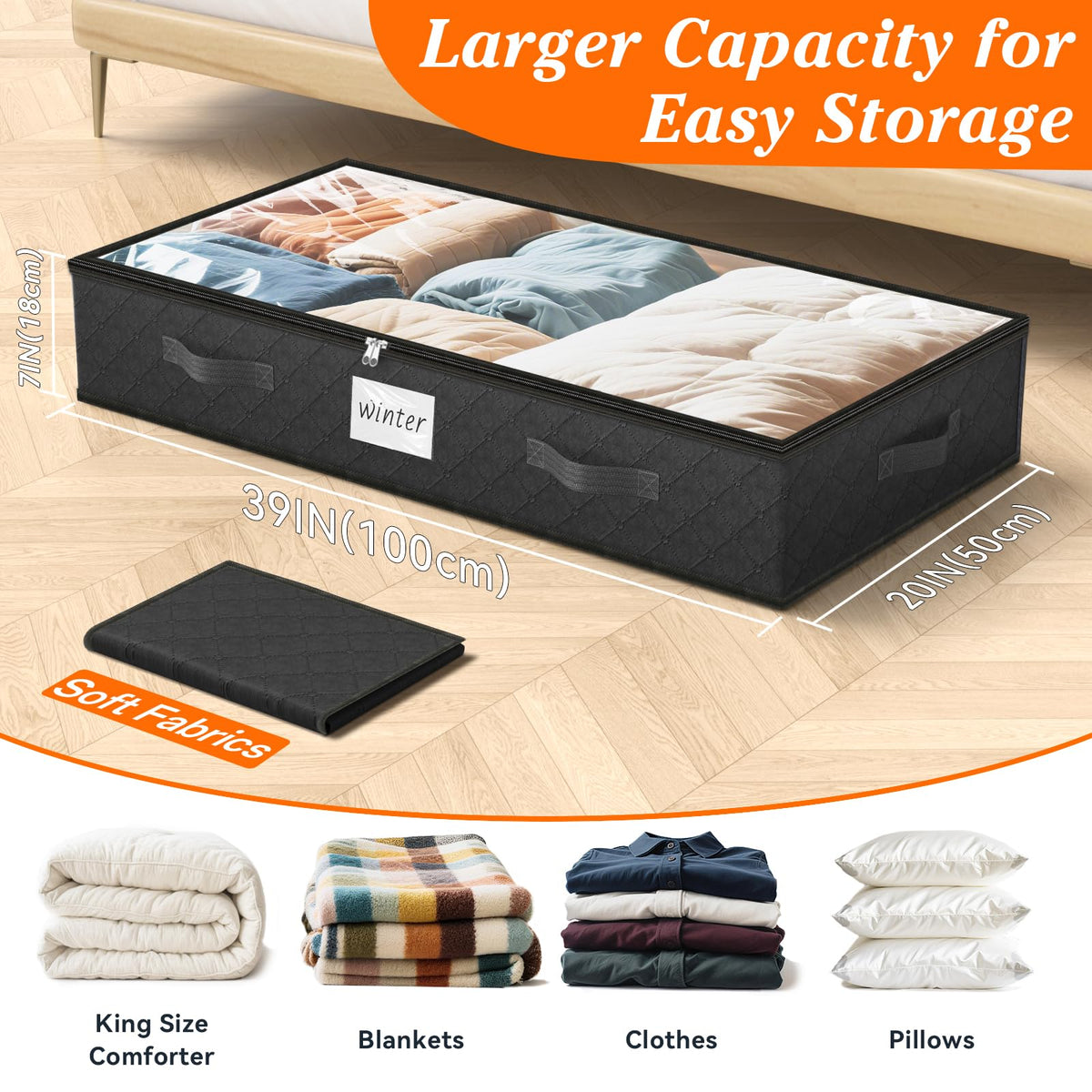 SpaceWhisper under-bed storage in soft fabric for breathable, space-saving organization
