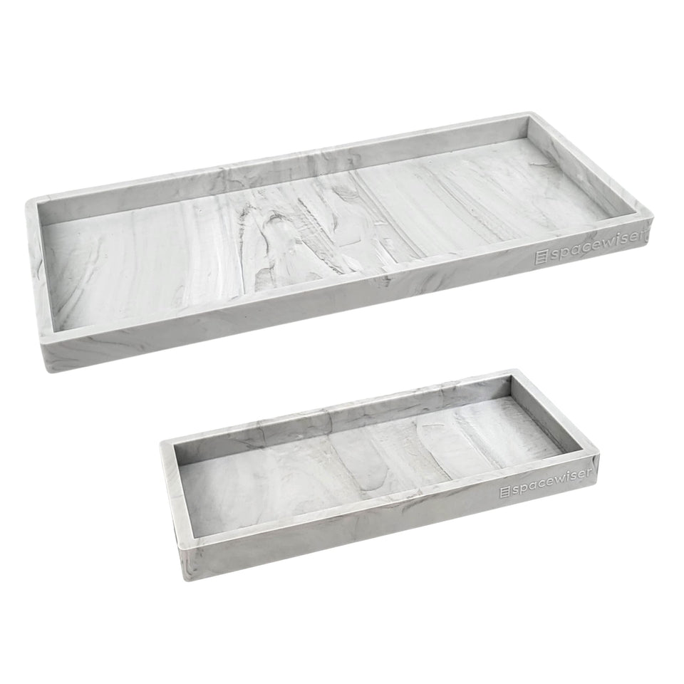 Spacewiser large marble-design tray on the counter keeps items organized.