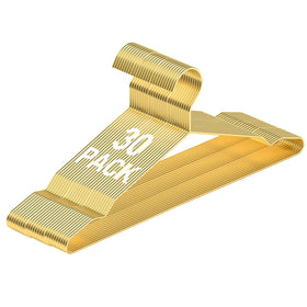 SPECILITE gold metal hanger with notches keeps shirts neatly organized in the closet.