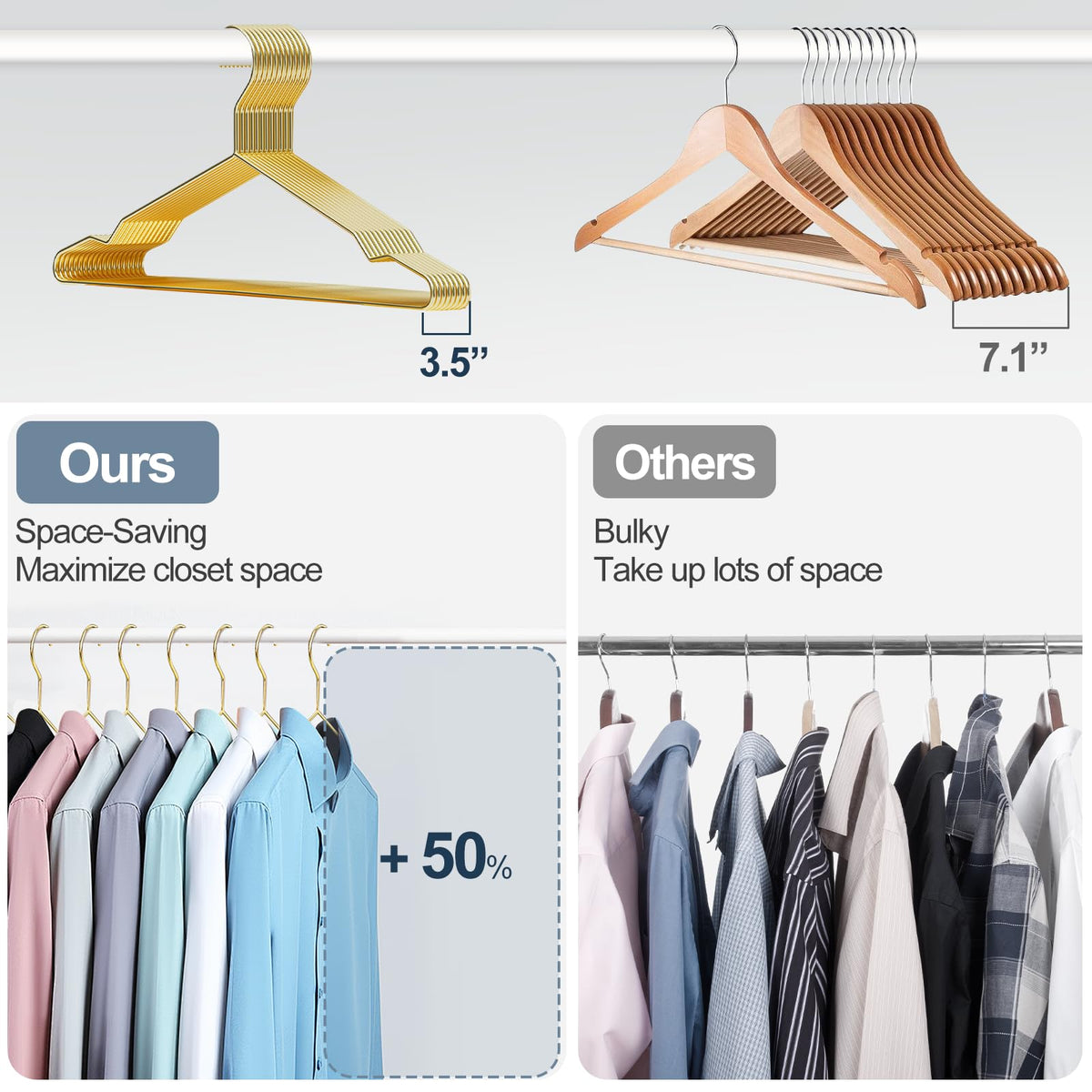 SPECILITE ultra-thin hanger saves closet space in narrow wardrobes.