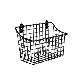 Spectrum large wall-mounted wire basket in matte black for kitchen organization and easy access.